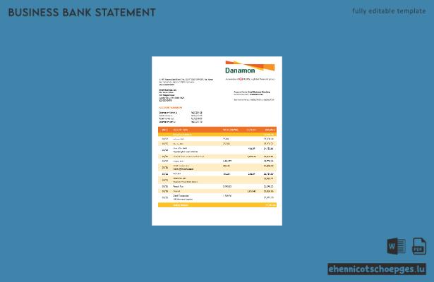 Beispiel- und PDF-Beispiel eines Kontoauszugs des Bank Danamon-Unternehmenskontos